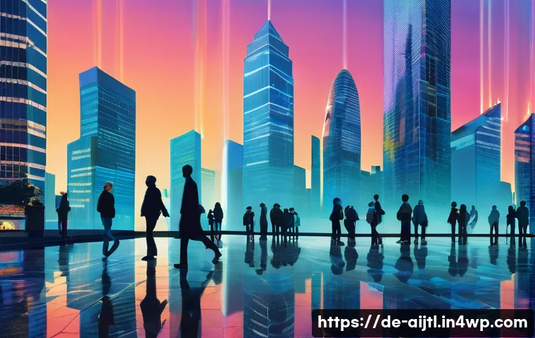 AI 바이어스 감지 및 완화 프로그램의 효과 분석 - **Prompt:** A bustling, diverse cityscape at dusk, with modern skyscrapers featuring glowing data st...