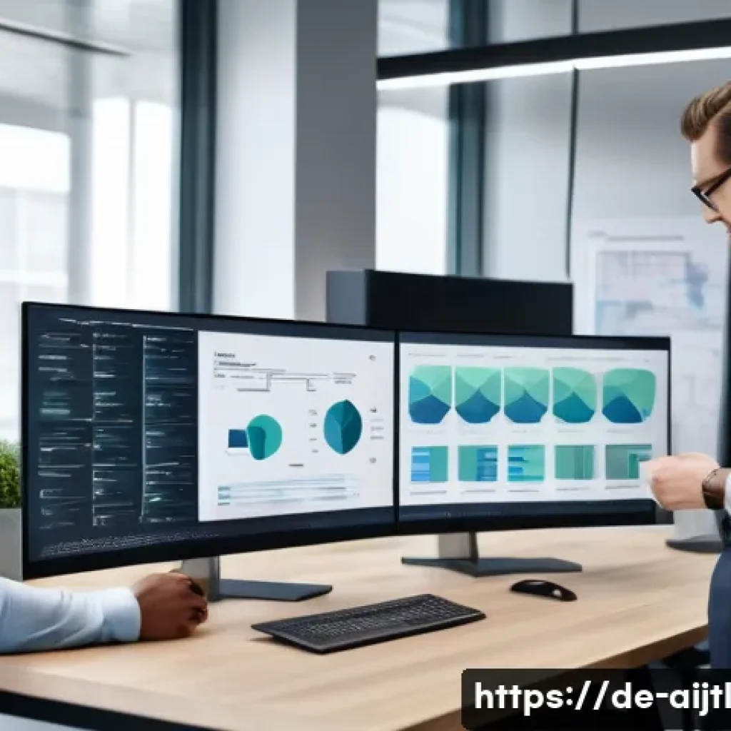 AI 바이어스 감지를 위한 차별화된 기법 - A modern office scene showing a diverse team of professionals analyzing AI bias data on multiple com...