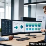 AI 바이어스 감지를 위한 차별화된 기법 - A modern office scene showing a diverse team of professionals analyzing AI bias data on multiple com...