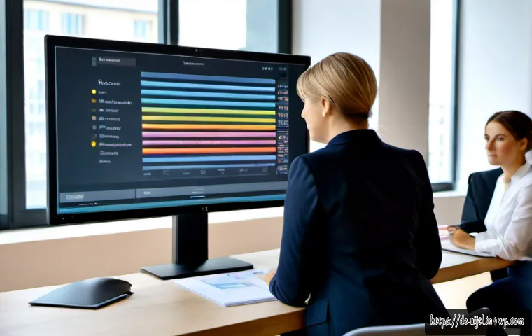 Home 17 AI 바이어스 관리 실무 가이드 - Photorealistic German workplace scene, diverse data ethics team reviewing AI bias on a large monitor...
